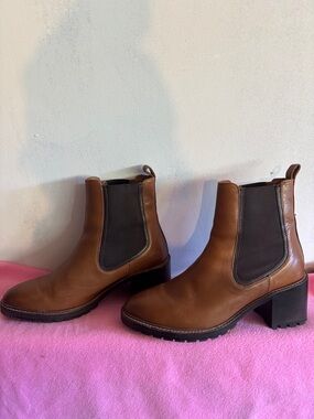 THURSDAY Boot Co. Women's Brown Leather Chelsea Block Heel Boots